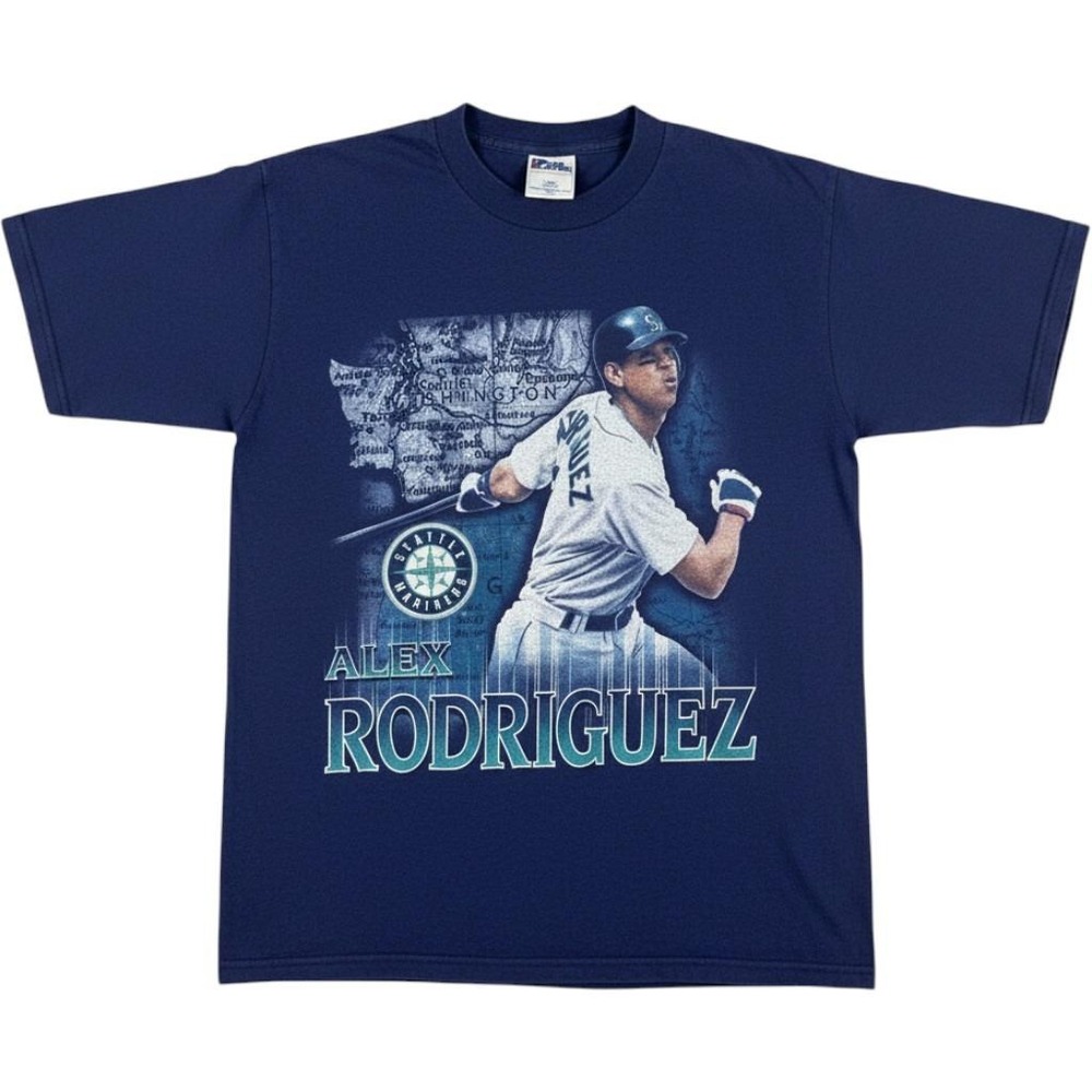 Vintage 90s Alex Rodriguez Pro Player Graphic‎ T-Shirt Youth L Mariners Navy